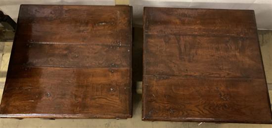 A pair of 18th century style oak square topped lamp tables, width 59cm, depth 59cm, height 50cm